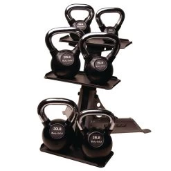 Body Solid 3-Tier Kettlebell Rack With Kettlebells